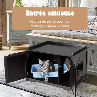 Giantex Maison de Toilette pour Chat, Meuble Litière avec 2 Portes