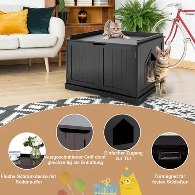 Giantex Katzenklo, Katzentoilettenmöbel Mit 2 Türen Giantex Katzenklo, Katzentoilettenmöbel Mit 2 Türen