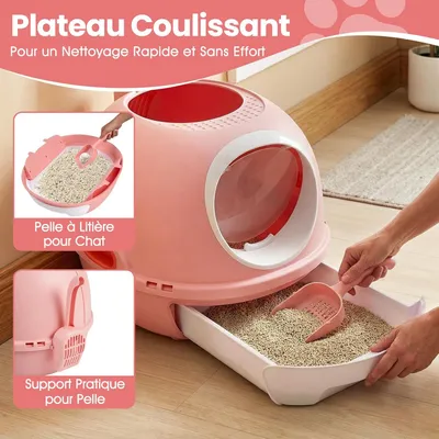 Giantex Bac a Litiere pour Chat Fermé XXL, 55x46x40 CM