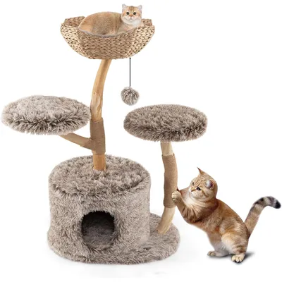 GIANTEX Arbre a Chat Design Naturel en Bois Poirier Massif