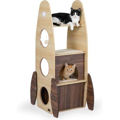 Giantex Arbre a Chat Design en Forme de Fusée,en Bois Massif à 4 Niveaux