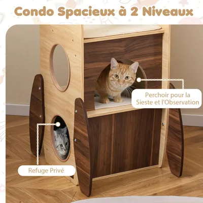 GIANTEX Arbre a Chat Design en Forme de Fusée,en Bois Massif à 4 Niveaux
