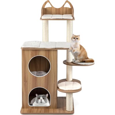 Giantex Arbre a Chat en Bois Massif,XXL avec 1 Condo de 2 Étagère