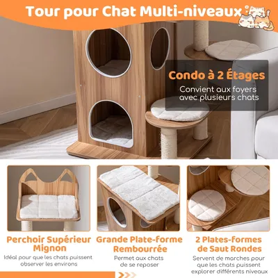 Giantex Arbre a Chat en Bois Massif,XXL avec 1 Condo de 2 Étagère Giantex Arbre a Chat en Bois Massif,XXL avec 1 Condo de 2 Étagère