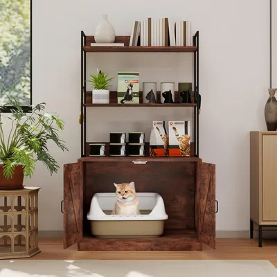 Giantex Meuble Litiere Chat 2 en 1, 80 x 48 x 145 CM