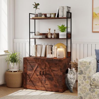 Giantex 2-In-1 Katzentoilettenschrank Mit Ablagen Und Seitlichem Eingang