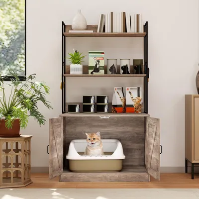 Giantex Meuble Litiere Chat 2 en 1, 80 x 48 x 145 CM