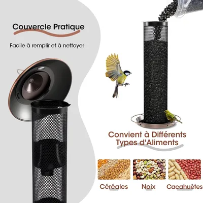 Giantex Mangeoire Oiseaux Exterieur à 3 Compartiments avec Toit