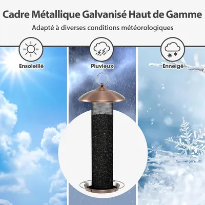 Giantex Mangeoire Oiseaux Exterieur à 3 Compartiments avec Toit