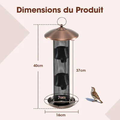 Giantex Mangeoire Oiseaux Exterieur à 3 Compartiments avec Toit