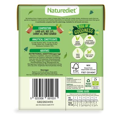 Nourriture humide pour chiens Naturediet Feel Good Agneau 18 x 390g