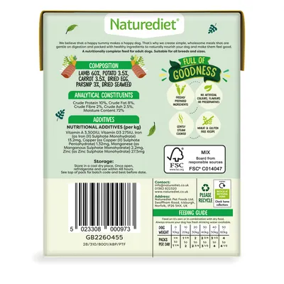 Nourriture humide sans céréales Naturediet Feel Good Agneau 18 x 390g Nourriture humide sans céréales Naturediet Feel Good Agneau 18 x 390g