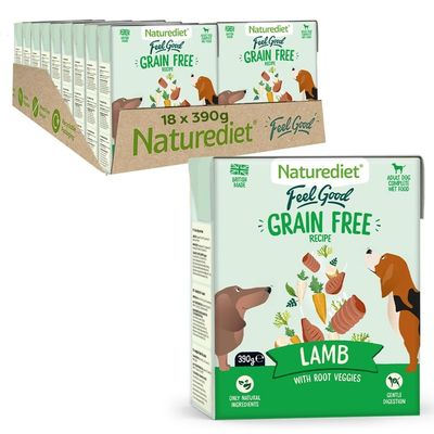 Nourriture humide sans céréales Naturediet Feel Good Agneau 18 x 390 g