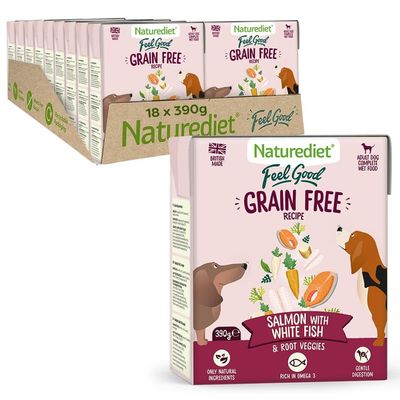 Nourriture humide sans céréales Naturediet Feel Good Saumon 18 x 390 g