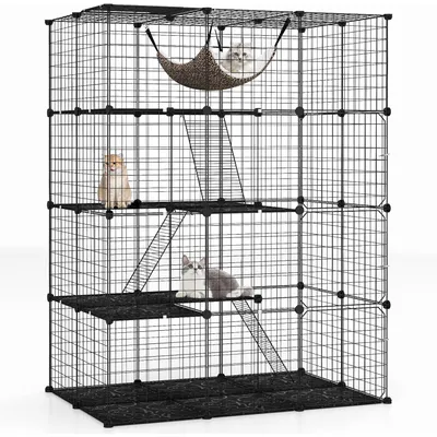 GIANTEX Cage pour Chat Chien, 4 Niveaux avec Hamac, Fenêtre de Ciel
