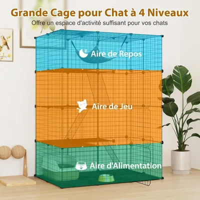 GIANTEX Cage pour Chat Chien, 4 Niveaux avec Hamac, Fenêtre de Ciel