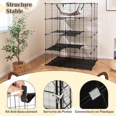 Giantex Cage pour Chat Chien, 4 Niveaux avec Hamac, Fenêtre de Ciel
