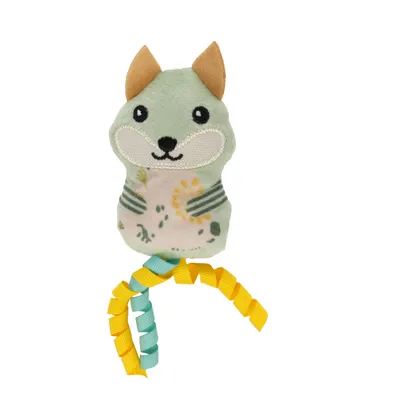 Renard vert en peluche avec rubans et cataire pour chat