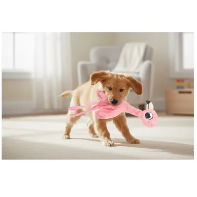 Peluche Flamant rose grand yeux pour chien Peluche Flamant rose grand yeux pour chien