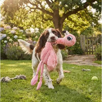 Peluche Flamant rose grand yeux pour chien Peluche Flamant rose grand yeux pour chien