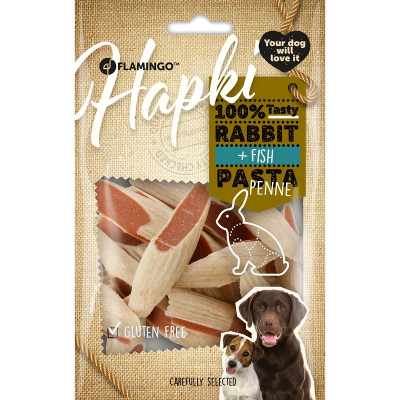 Friandise Hapki Penne avec lapin et poisson 85 g pour chien