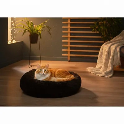 Coussin rond chat ou chien fluffy