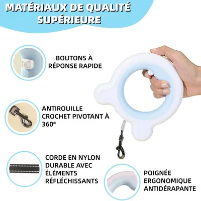 Zoomtopia Laisse Rétractable pour Chien et Chat - Anneau Rose