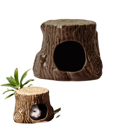 Zoomtopia Nid en céramique pour petits animaux en forme de souche d'arbre