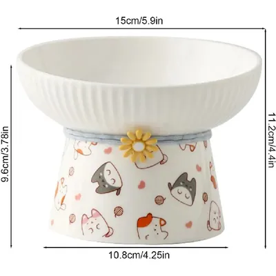 Gamelle inclinée surélevée en céramique pour chat (Chat de dessin animé)