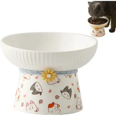 Gamelle inclinée surélevée en céramique pour chat (Chat de dessin animé)