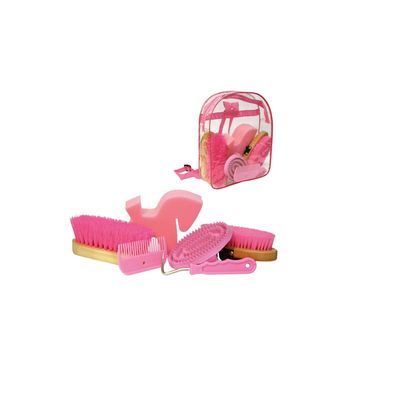 Kerbl Sac de nettoyage rose – kit pansage chevaux, brosses et herse