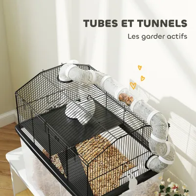 PawHut - Cage hamster mobile 2 portes accessoires multiples - noir PawHut - Cage hamster mobile 2 portes accessoires multiples - noir