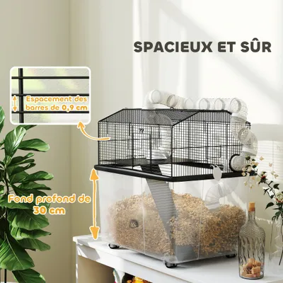 PawHut - Cage hamster mobile 2 portes accessoires multiples - noir PawHut - Cage hamster mobile 2 portes accessoires multiples - noir