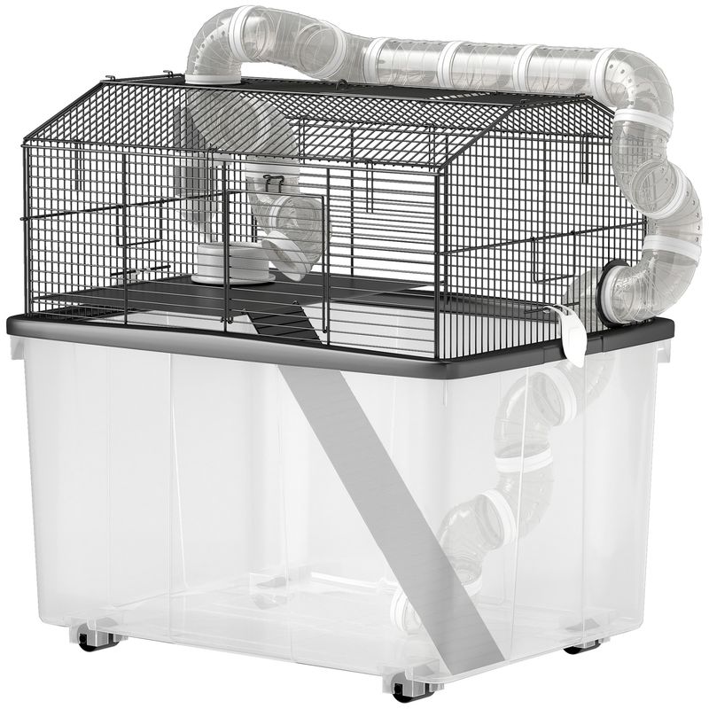 PawHut - Cage hamster mobile 2 portes accessoires multiples - noir