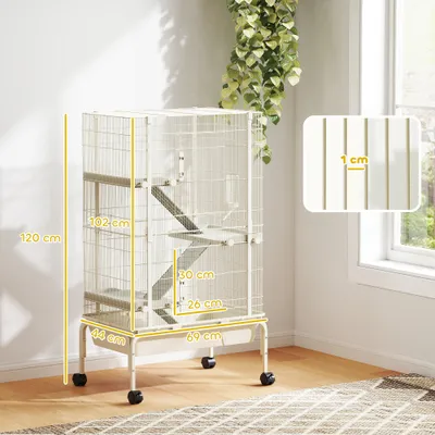 PawHut - Cage pour Hamster et Furet 4 Niv 2 Portes Roulettes H.120cm-beige