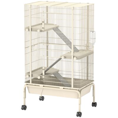 PawHut - Cage pour Hamster et Furet 4 Niv 2 Portes Roulettes H.120cm-beige
