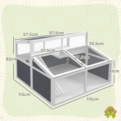 PawHut - Enclos 2 espaces toit polycarbonate 3 portes rampe bois-gris blanc PawHut - Enclos 2 espaces toit polycarbonate 3 portes rampe bois-gris blanc