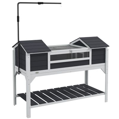 PawHut - Enclos Tortue 2 Niches: Toit Ouvrable, Lampe Réglable - Blanc Gris