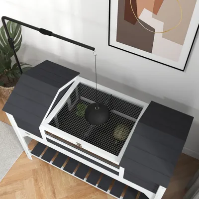 PawHut - Enclos Tortue 2 Niches: Toit Ouvrable, Lampe Réglable - Blanc Gris PawHut - Enclos Tortue 2 Niches: Toit Ouvrable, Lampe Réglable - Blanc Gris