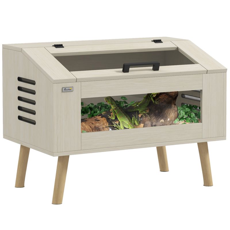 PawHut - Terrarium Scandinave-aérations, verre trempé-effet bois clair