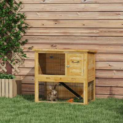 PawHut - Clapier à lapin 2 étages 3 portes verrouillables bois pré-huilé