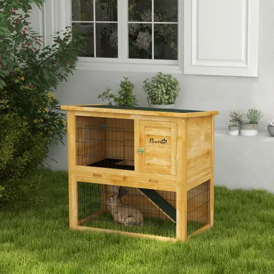 PawHut - Clapier à lapin 2 étages 3 portes verrouillables bois pré-huilé