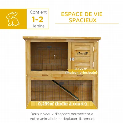 PawHut - Clapier à lapin 2 étages 3 portes verrouillables bois pré-huilé