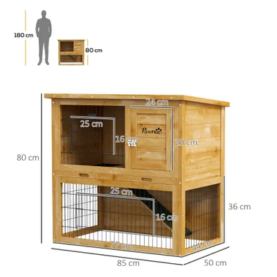 PawHut - Clapier à lapin 2 étages 3 portes verrouillables bois pré-huilé