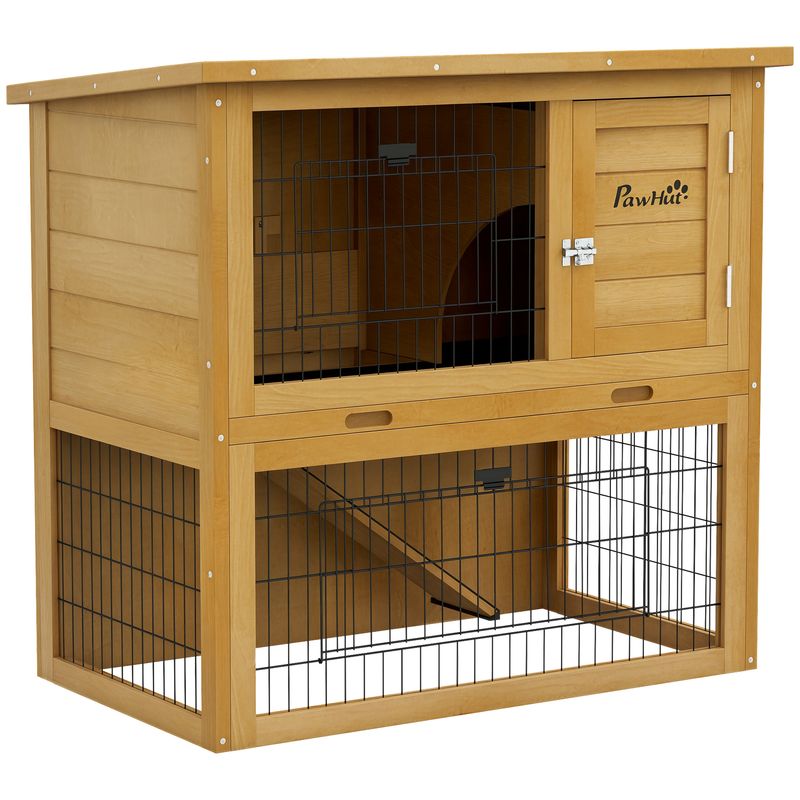 PawHut - Clapier à lapin 2 étages 3 portes verrouillables bois pré-huilé