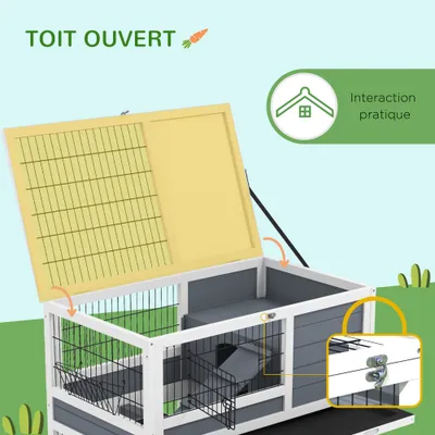 PawHut - Clapier à Lapin sur Roulettes 2 Niveaux avec Rampe - Gris Blanc