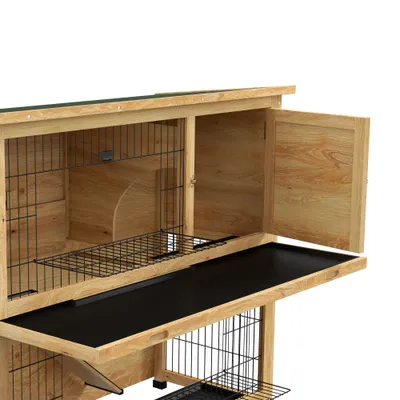 PawHut - Clapier à lapin 2 étages 3 portes verrouillables bois pré-huilé