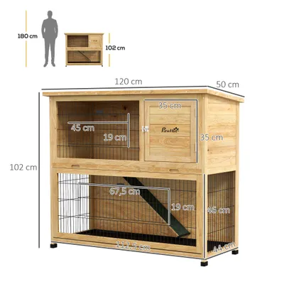 PawHut - Clapier à lapin 2 étages 3 portes verrouillables bois pré-huilé