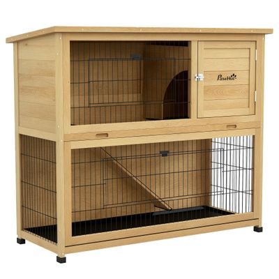 PawHut - Clapier à lapin 2 étages 3 portes verrouillables bois pré-huilé