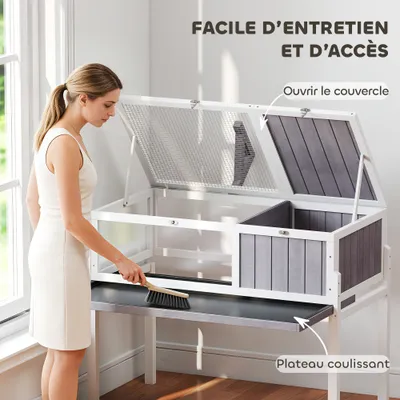 PawHut - Terrarium Tortue avec niche support lampe - bois gris blanc